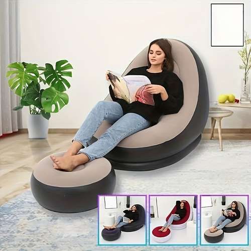 🛋️ Luxury Inflatable Lounge Chair with Ottoman | Ergonomic Air Sofa | Portable Indoor & Outdoor Relaxation Seat