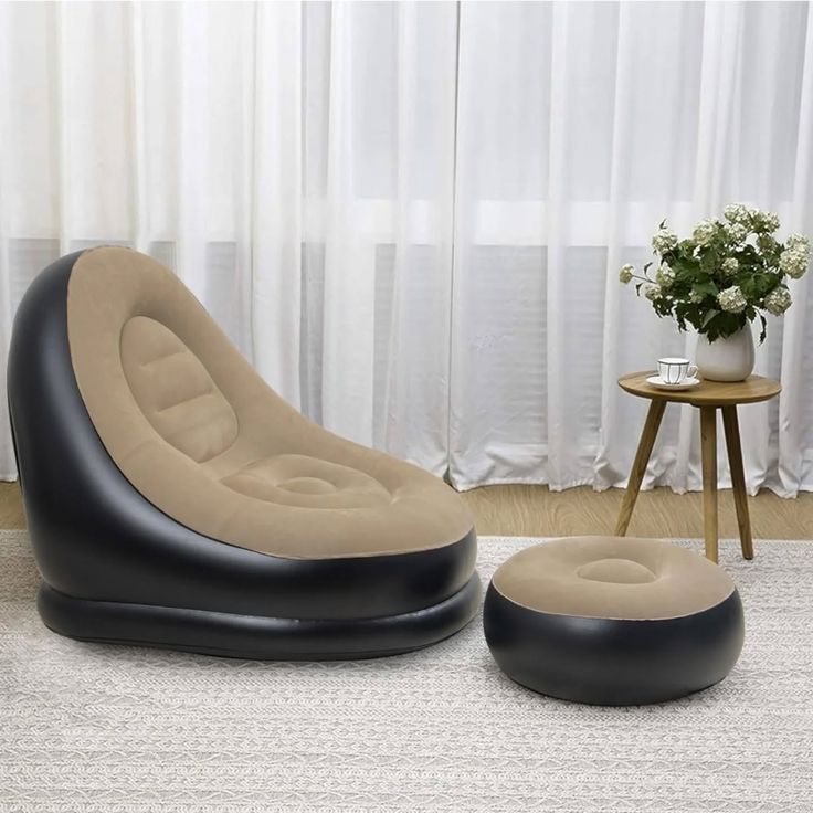 🛋️ Luxury Inflatable Lounge Chair with Ottoman | Ergonomic Air Sofa | Portable Indoor & Outdoor Relaxation Seat